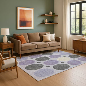 HomeRoots 9' X 12' Stylish Lavender Charcoal Geometric Area Rug - Washable, UV-Protected & Kid-Friendly! 709167