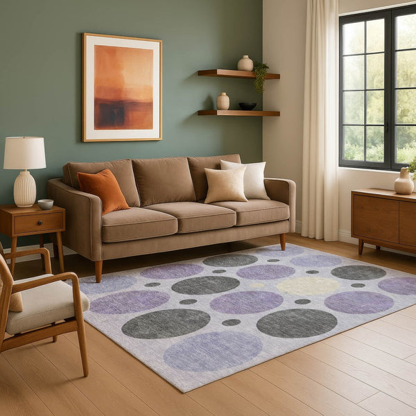 HomeRoots 9' X 12' Stylish Lavender Charcoal Geometric Area Rug - Washable, UV-Protected & Kid-Friendly! 709167