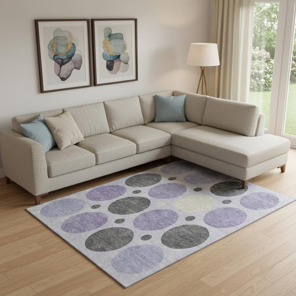 HomeRoots 10' X 14' Modern Geometric Lavender Charcoal Ivory Area Rug – Washable, UV Protected, Stylish Appeal 709168