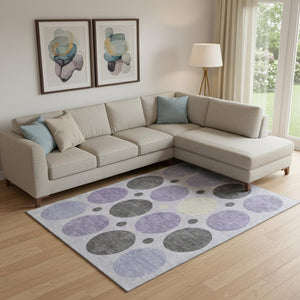 HomeRoots 10' X 14' Modern Geometric Lavender Charcoal Ivory Area Rug – Washable, UV Protected, Stylish Appeal 709168