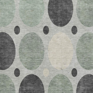 HomeRoots 5' X 8' Sage Charcoal & Ivory Geometric Washable Area Rug - Stylish, Durable, UV Protected Design! 709170