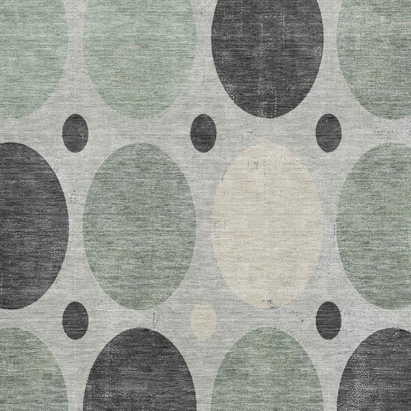 HomeRoots 5' X 8' Sage Charcoal & Ivory Geometric Washable Area Rug - Stylish, Durable, UV Protected Design! 709170