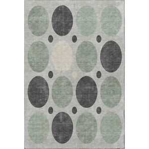 HomeRoots 8' Sage Charcoal and Ivory Geometric Washable Round Rug - UV Protected, Durable, and Stylish Design 709171