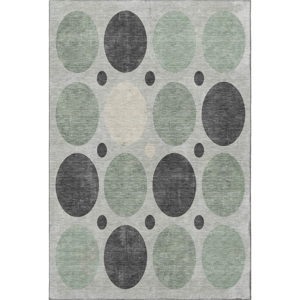 HomeRoots 8' Sage Charcoal and Ivory Geometric Washable Round Rug - UV Protected, Durable, and Stylish Design 709171