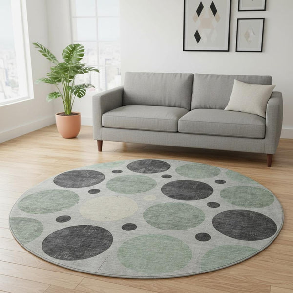HomeRoots 8' X 10' Sage Charcoal Ivory Geometric Area Rug - Washable, UV Protected, Durable & Stylish Design 709172