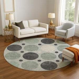 HomeRoots 8' X 10' Sage Charcoal Ivory Geometric Area Rug - Washable, UV Protected, Durable & Stylish Design 709172