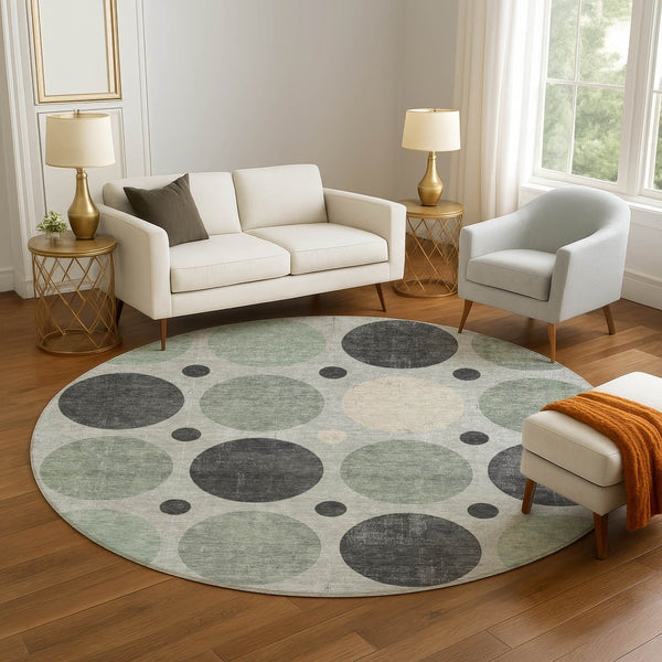 HomeRoots 8' X 10' Sage Charcoal Ivory Geometric Area Rug - Washable, UV Protected, Durable & Stylish Design 709172