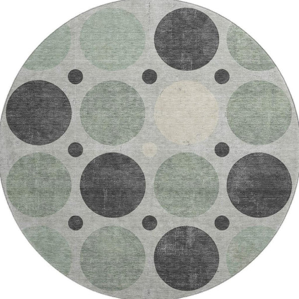 HomeRoots 8' X 10' Sage Charcoal Ivory Geometric Area Rug - Washable, UV Protected, Durable & Stylish Design 709172