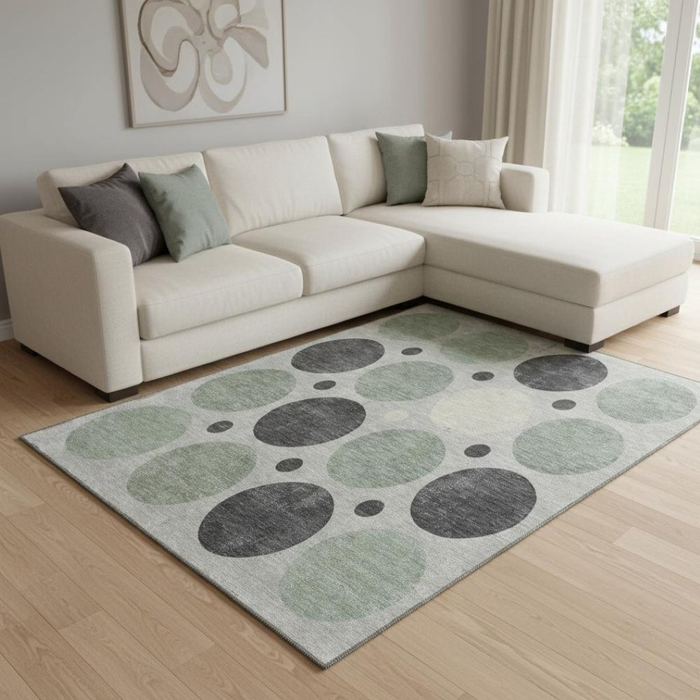 HomeRoots 9' X 12' Sage Charcoal Ivory Geometric Washable Area Rug - UV Protected, Stain Resistant & Modern Design 709173