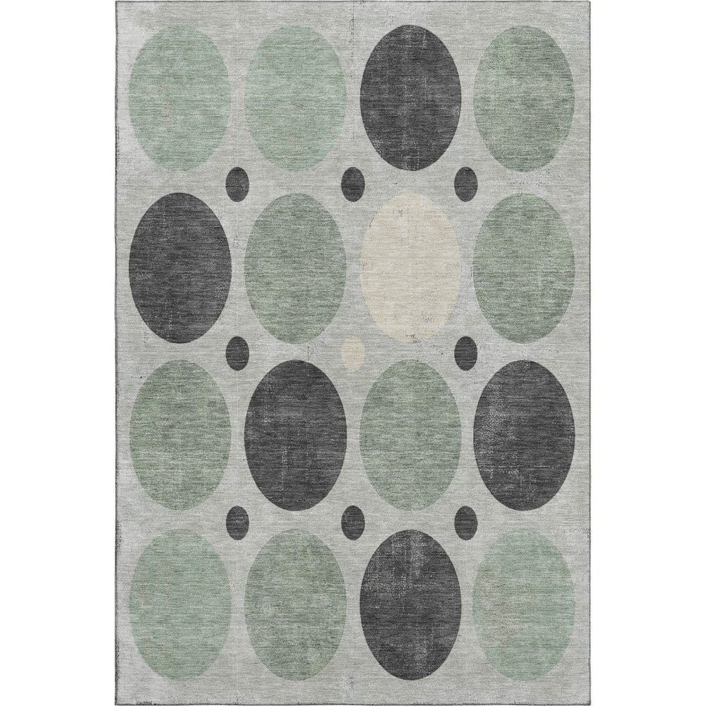 HomeRoots 9' X 12' Sage Charcoal Ivory Geometric Washable Area Rug - UV Protected, Stain Resistant & Modern Design 709173