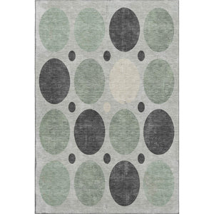 HomeRoots 9' X 12' Sage Charcoal Ivory Geometric Washable Area Rug - UV Protected, Stain Resistant & Modern Design 709173