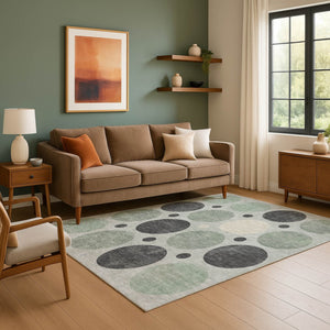 HomeRoots 9' X 12' Sage Charcoal Ivory Geometric Washable Area Rug - UV Protected, Stain Resistant & Modern Design 709173