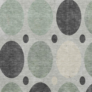 HomeRoots 9' X 12' Sage Charcoal Ivory Geometric Washable Area Rug - UV Protected, Stain Resistant & Modern Design 709173