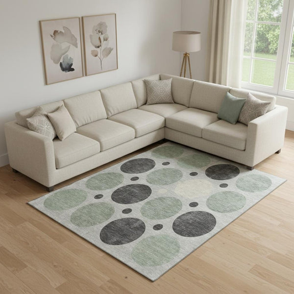 HomeRoots 10' X 14' Sage Charcoal & Ivory Geometric Washable Rug - Durable, UV-Protected, Non-Slip Design! 709174
