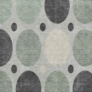 HomeRoots 10' X 14' Sage Charcoal & Ivory Geometric Washable Rug - Durable, UV-Protected, Non-Slip Design! 709174