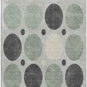 HomeRoots 10' X 14' Sage Charcoal & Ivory Geometric Washable Rug - Durable, UV-Protected, Non-Slip Design! 709174