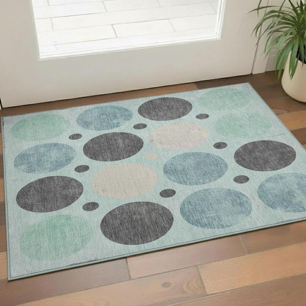 HomeRoots 5' X 8' Stylish Teal Charcoal & Beige Geometric Area Rug - Washable, UV Protected & Durable Design 709176