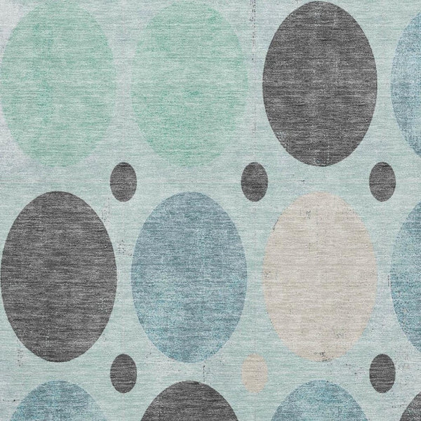 HomeRoots 5' X 8' Stylish Teal Charcoal & Beige Geometric Area Rug - Washable, UV Protected & Durable Design 709176