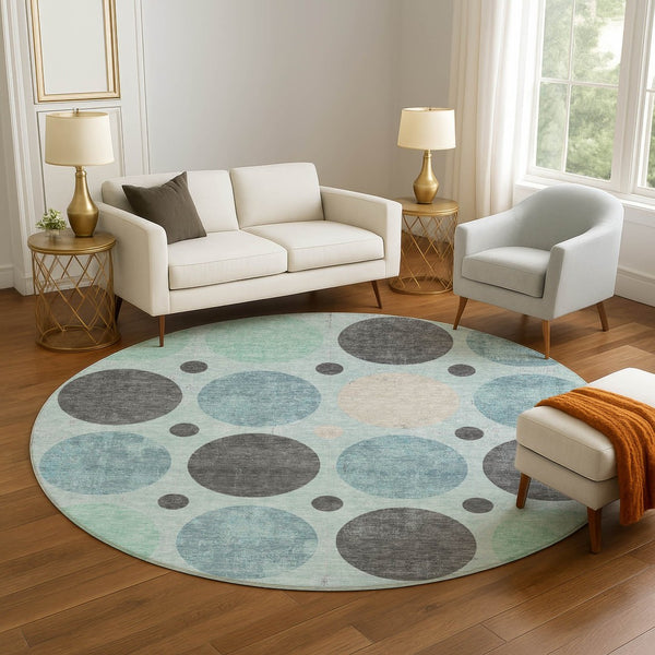 HomeRoots 8' X 10' Stylish Teal Charcoal Beige Washable Area Rug with UV Protection & Stain Resistance 709178
