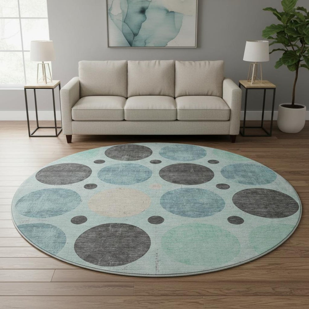 HomeRoots 8' X 10' Stylish Teal Charcoal Beige Washable Area Rug with UV Protection & Stain Resistance 709178