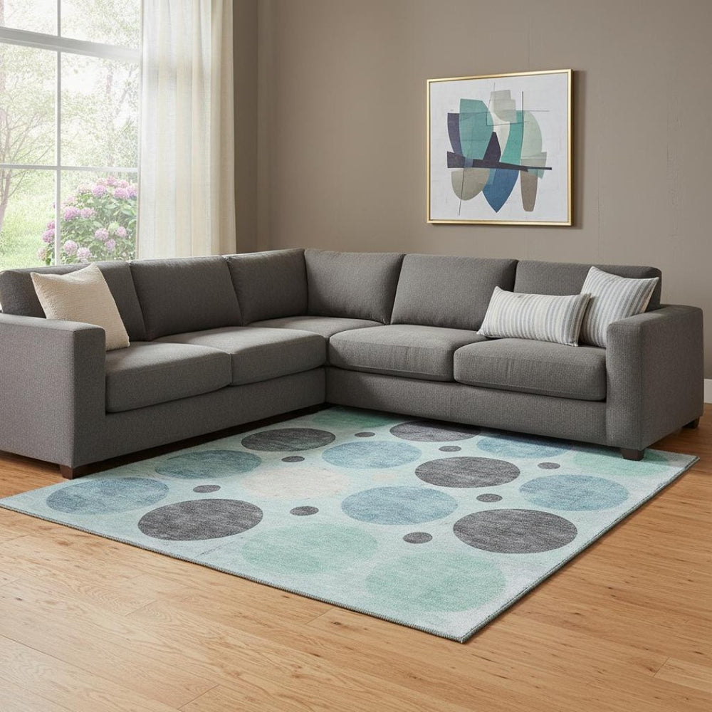 HomeRoots 9' X 12' Stylish Teal Charcoal Beige Geometric Area Rug - Stain Resistant, UV Protected & Easy Care 709179