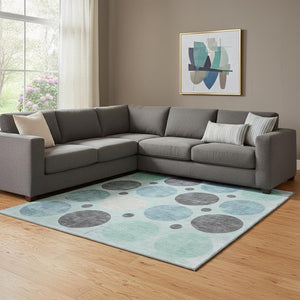 HomeRoots 9' X 12' Stylish Teal Charcoal Beige Geometric Area Rug - Stain Resistant, UV Protected & Easy Care 709179