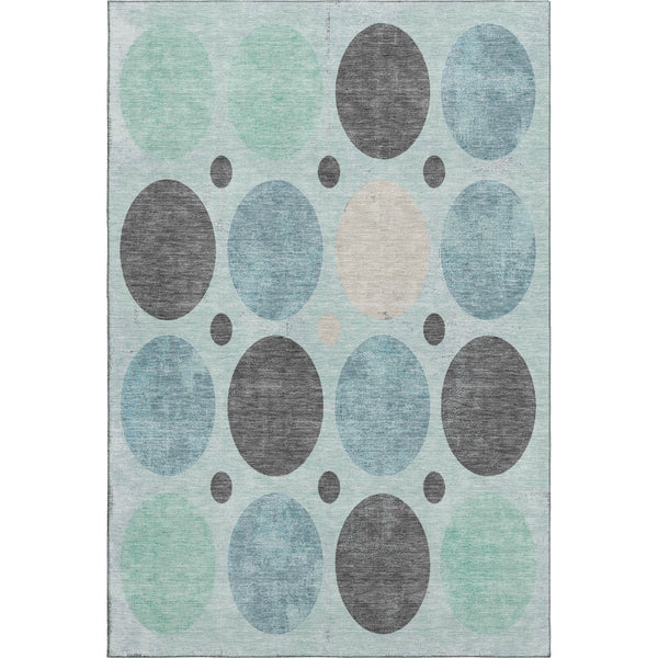HomeRoots 10' X 14' Teal Charcoal Beige Geometric Area Rug - Washable, Stain-Resistant, UV Protection & Non-Slip 709180