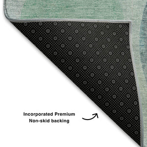 HomeRoots 10' X 14' Teal Charcoal Beige Geometric Area Rug - Washable, Stain-Resistant, UV Protection & Non-Slip 709180