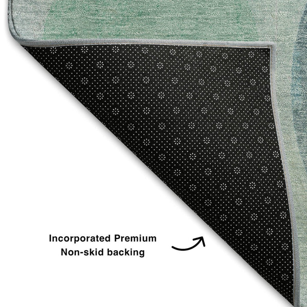 HomeRoots 10' X 14' Teal Charcoal Beige Geometric Area Rug - Washable, Stain-Resistant, UV Protection & Non-Slip 709180