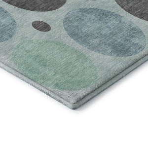 HomeRoots 10' X 14' Teal Charcoal Beige Geometric Area Rug - Washable, Stain-Resistant, UV Protection & Non-Slip 709180