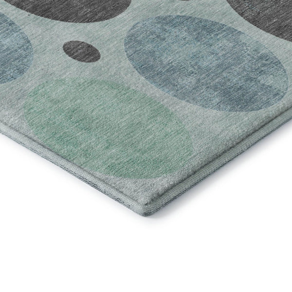 HomeRoots 10' X 14' Teal Charcoal Beige Geometric Area Rug - Washable, Stain-Resistant, UV Protection & Non-Slip 709180