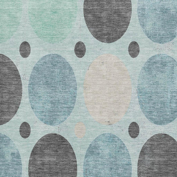 HomeRoots 10' X 14' Teal Charcoal Beige Geometric Area Rug - Washable, Stain-Resistant, UV Protection & Non-Slip 709180