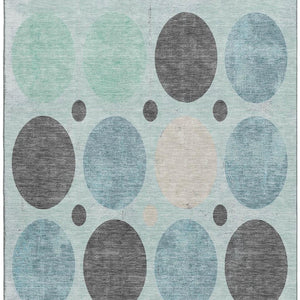 HomeRoots 10' X 14' Teal Charcoal Beige Geometric Area Rug - Washable, Stain-Resistant, UV Protection & Non-Slip 709180
