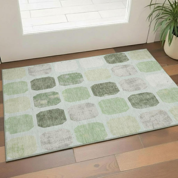 HomeRoots 5' X 8' Artichoke Green Geometric Area Rug - Washable, Stain-Resistant, UV-Protected for Homes 709182