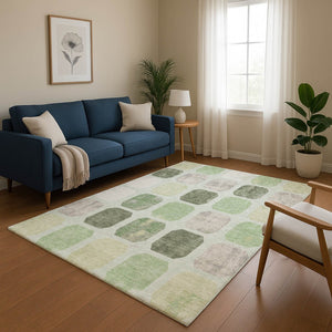 HomeRoots 5' X 8' Artichoke Green Geometric Area Rug - Washable, Stain-Resistant, UV-Protected for Homes 709182