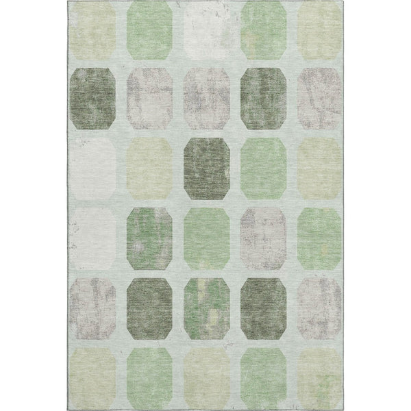 HomeRoots 5' X 8' Artichoke Green Geometric Area Rug - Washable, Stain-Resistant, UV-Protected for Homes 709182