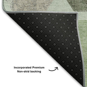 HomeRoots 5' X 8' Artichoke Green Geometric Area Rug - Washable, Stain-Resistant, UV-Protected for Homes 709182