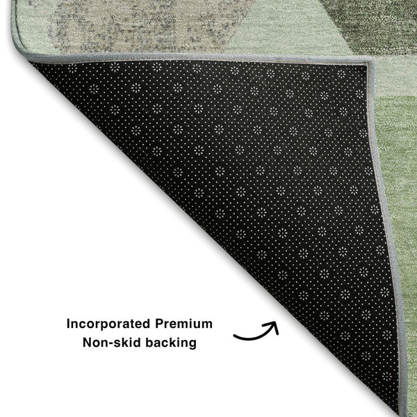 HomeRoots 5' X 8' Artichoke Green Geometric Area Rug - Washable, Stain-Resistant, UV-Protected for Homes 709182
