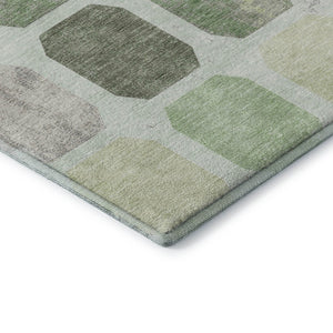 HomeRoots 5' X 8' Artichoke Green Geometric Area Rug - Washable, Stain-Resistant, UV-Protected for Homes 709182