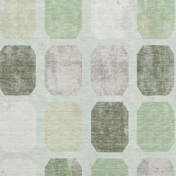 HomeRoots 5' X 8' Artichoke Green Geometric Area Rug - Washable, Stain-Resistant, UV-Protected for Homes 709182
