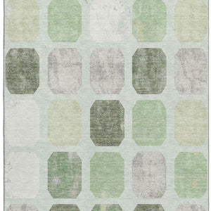 HomeRoots 5' X 8' Artichoke Green Geometric Area Rug - Washable, Stain-Resistant, UV-Protected for Homes 709182