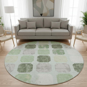 HomeRoots 8' X 10' Stylish Geometric Washable Area Rug in Artichoke Green, Gray & Ivory with UV Protection 709184