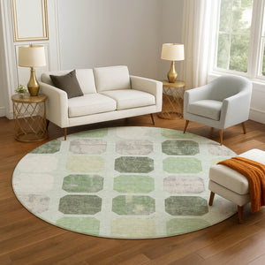 HomeRoots 8' X 10' Stylish Geometric Washable Area Rug in Artichoke Green, Gray & Ivory with UV Protection 709184