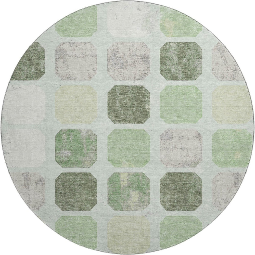 HomeRoots 8' X 10' Stylish Geometric Washable Area Rug in Artichoke Green, Gray & Ivory with UV Protection 709184