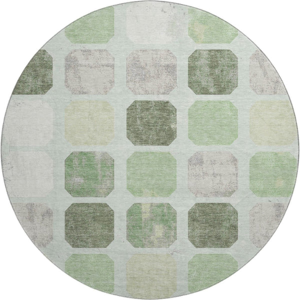 HomeRoots 8' X 10' Stylish Geometric Washable Area Rug in Artichoke Green, Gray & Ivory with UV Protection 709184