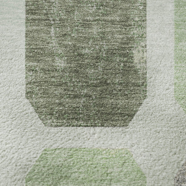 HomeRoots 8' X 10' Stylish Geometric Washable Area Rug in Artichoke Green, Gray & Ivory with UV Protection 709184