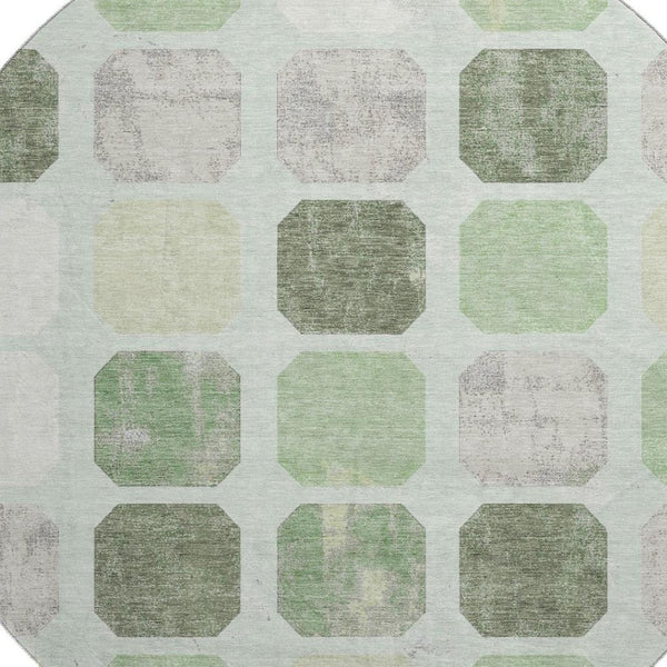 HomeRoots 8' X 10' Stylish Geometric Washable Area Rug in Artichoke Green, Gray & Ivory with UV Protection 709184