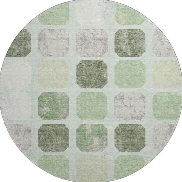 HomeRoots 8' X 10' Stylish Geometric Washable Area Rug in Artichoke Green, Gray & Ivory with UV Protection 709184
