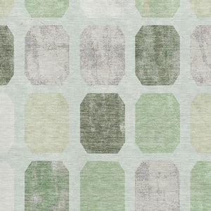 HomeRoots 9' X 12' Geometric Area Rug in Artichoke Green, Gray & Ivory - Washable, UV-Protected & Stain-Resistant! 709185