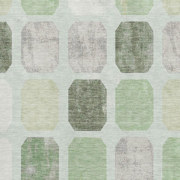 HomeRoots 9' X 12' Geometric Area Rug in Artichoke Green, Gray & Ivory - Washable, UV-Protected & Stain-Resistant! 709185